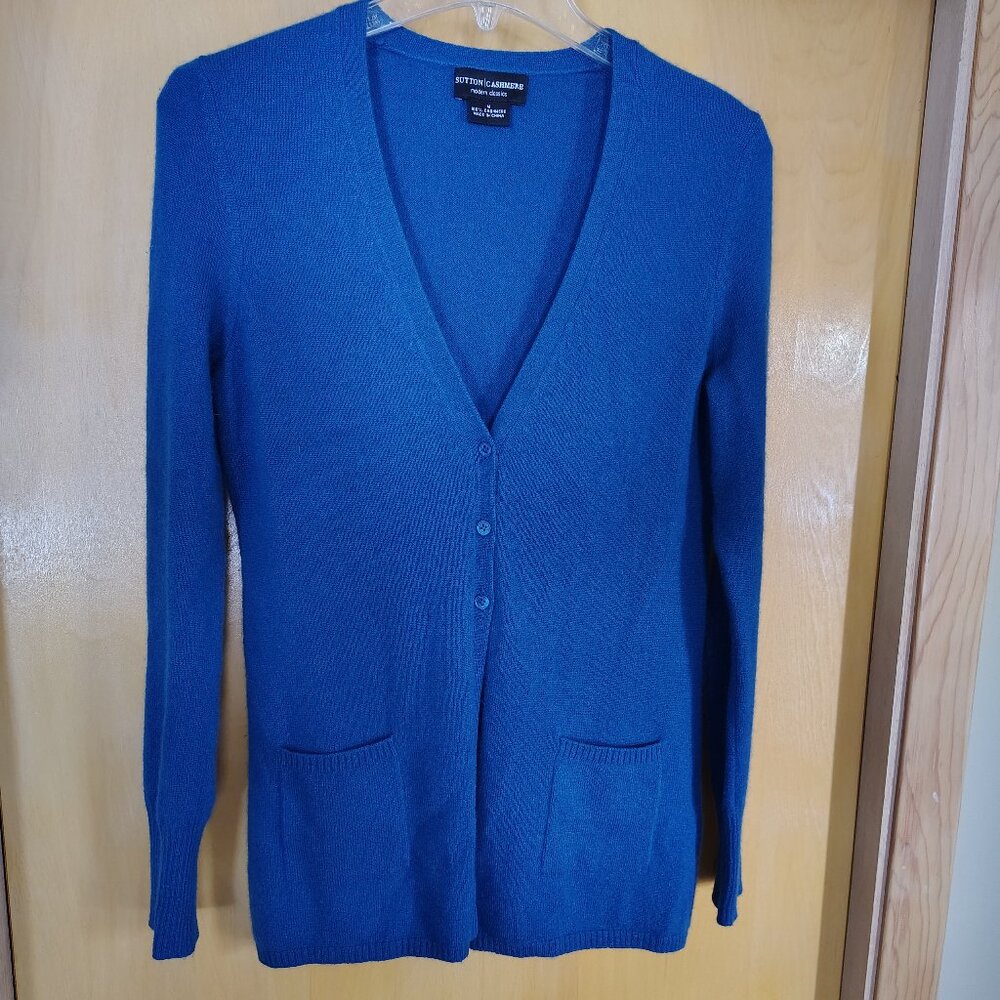Sutton Cashmere Cardigan Teal Blue 100% Cashmere Medium